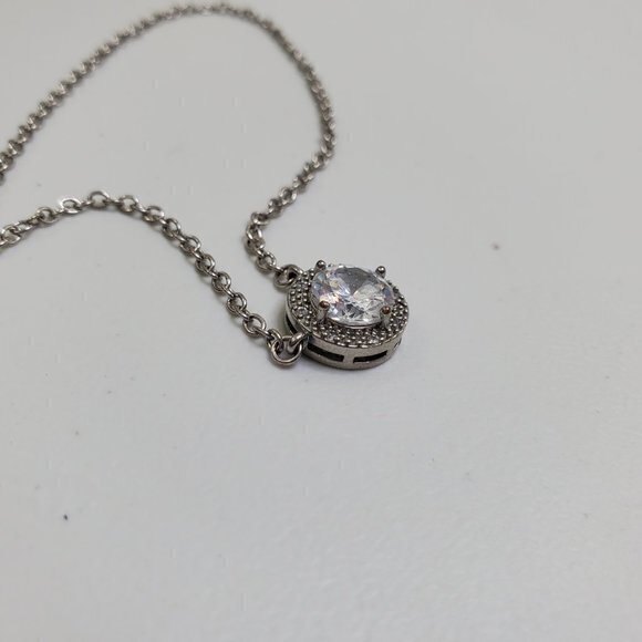 Rhinestone Chain Necklace Silver Tone Circle Penda‎ - Picture 5 of 7